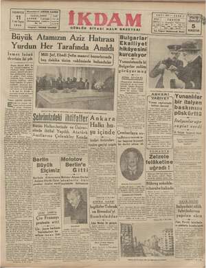    e PAZARTESİ || 2<” 2 nci Teşrin 1940 Telgraf: İKDAM İstanbul harriri: ABİDİN DAVER GÜNLÜK siyasi HALK Büyük Atamızın Aziz