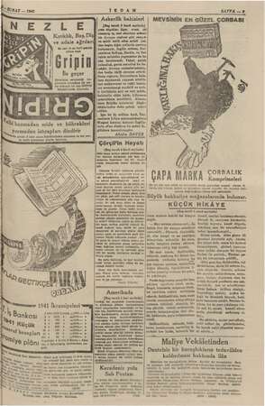     NSUBAT — 1941 Kırıklık, Baş, Diş ve adale ağrıları En seri ve en kat'i gekilde yalnız kaşa Gripin İle geçer MİNİ bozmadan