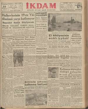    a NS (—————. Cumartesi ŞUBAT 1941 e... Başmuharriri: Telgraf: İKDAM İstanbul ABİDİN GÜNLÜK SİYASİ HALK GAZETESİ EVLERİ VE