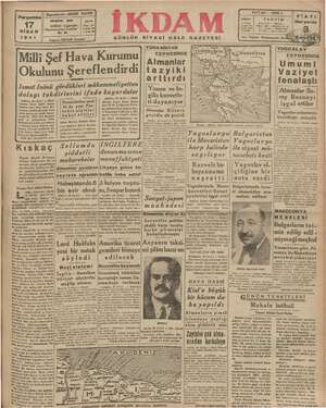 İkdam (Sabah Postası) Gazetesi 17 Nisan 1941 kapağı