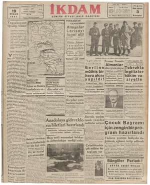 İkdam (Sabah Postası) Gazetesi 19 Nisan 1941 kapağı