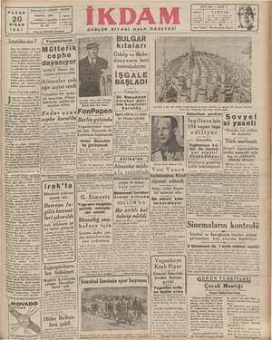 İkdam (Sabah Postası) Gazetesi 20 Nisan 1941 kapağı