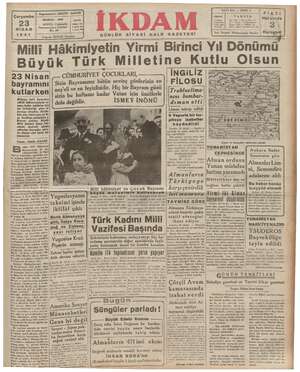 İkdam (Sabah Postası) Gazetesi 23 Nisan 1941 kapağı