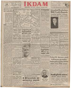 İkdam (Sabah Postası) Gazetesi 25 Nisan 1941 kapağı