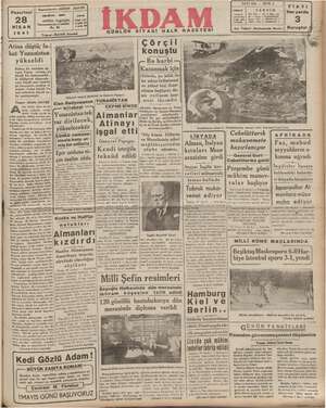 İkdam (Sabah Postası) Gazetesi 28 Nisan 1941 kapağı