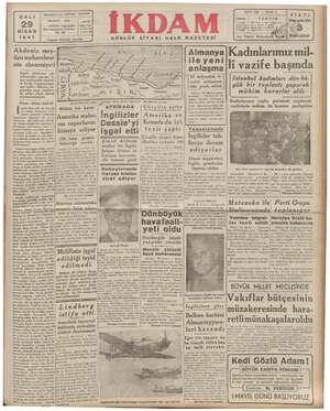 İkdam (Sabah Postası) Gazetesi 29 Nisan 1941 kapağı