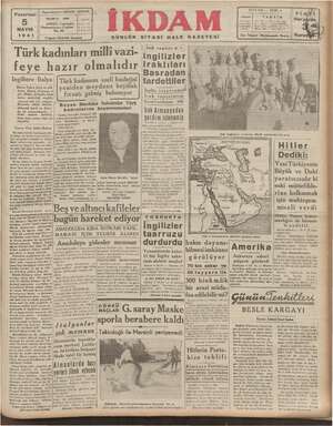 İkdam (Sabah Postası) Gazetesi 5 Mayıs 1941 kapağı