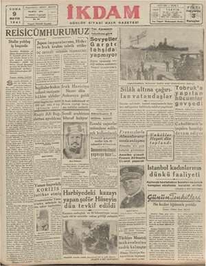 İkdam (Sabah Postası) Gazetesi 9 Mayıs 1941 kapağı