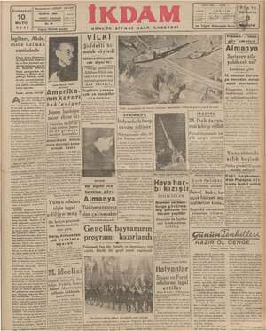 İkdam (Sabah Postası) Gazetesi 10 Mayıs 1941 kapağı