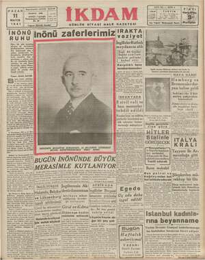 İkdam (Sabah Postası) Gazetesi 11 Mayıs 1941 kapağı