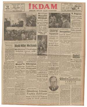 İkdam (Sabah Postası) Gazetesi 13 Mayıs 1941 kapağı