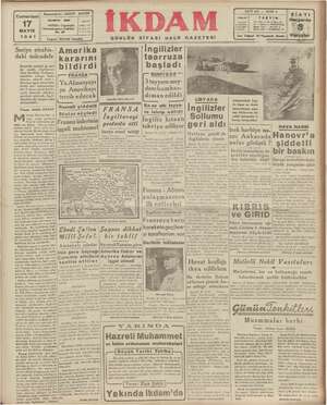 İkdam (Sabah Postası) Gazetesi 17 Mayıs 1941 kapağı