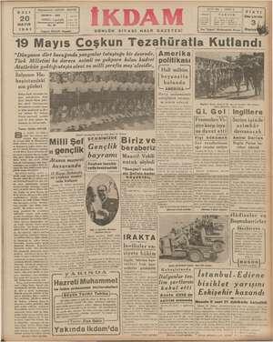 İkdam (Sabah Postası) Gazetesi 20 Mayıs 1941 kapağı