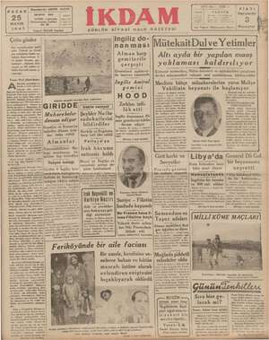 İkdam (Sabah Postası) Gazetesi 25 Mayıs 1941 kapağı