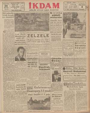 İkdam (Sabah Postası) Gazetesi 26 Mayıs 1941 kapağı
