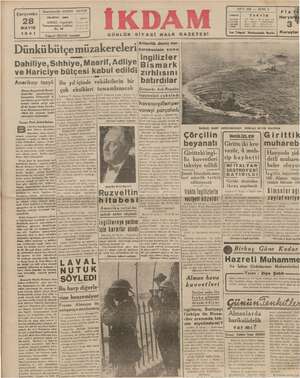 İkdam (Sabah Postası) Gazetesi 28 Mayıs 1941 kapağı