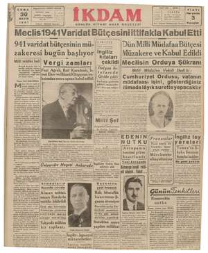 İkdam (Sabah Postası) Gazetesi 30 Mayıs 1941 kapağı