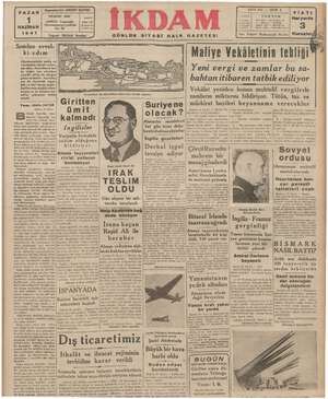 İkdam (Sabah Postası) Gazetesi 1 Haziran 1941 kapağı