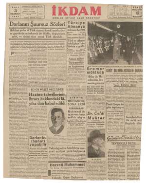 İkdam (Sabah Postası) Gazetesi 3 Haziran 1941 kapağı