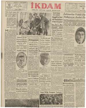 İkdam (Sabah Postası) Gazetesi 10 Haziran 1941 kapağı