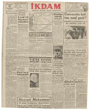 İkdam (Sabah Postası) Gazetesi 12 Haziran 1941 kapağı