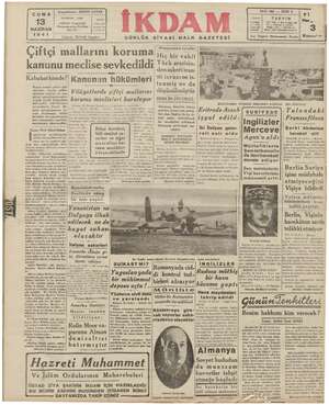 İkdam (Sabah Postası) Gazetesi 13 Haziran 1941 kapağı