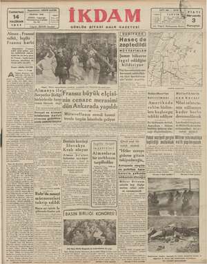 İkdam (Sabah Postası) Gazetesi 14 Haziran 1941 kapağı