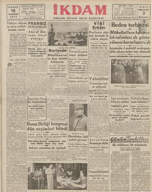 İkdam (Sabah Postası) Gazetesi 15 Haziran 1941 kapağı