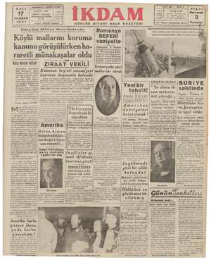İkdam (Sabah Postası) Gazetesi 17 Haziran 1941 kapağı