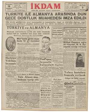 İkdam (Sabah Postası) Gazetesi 19 Haziran 1941 kapağı