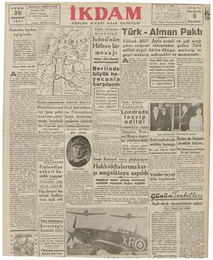 İkdam (Sabah Postası) Gazetesi 20 Haziran 1941 kapağı