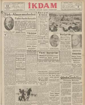 İkdam (Sabah Postası) Gazetesi 22 Haziran 1941 kapağı