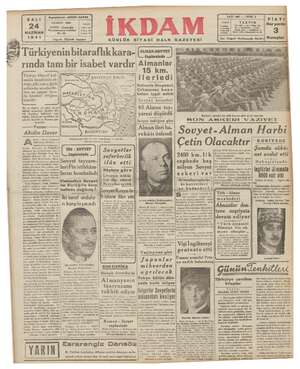 İkdam (Sabah Postası) Gazetesi 24 Haziran 1941 kapağı