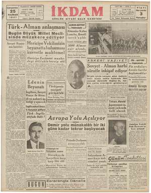 İkdam (Sabah Postası) Gazetesi 25 Haziran 1941 kapağı