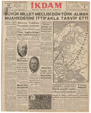 İkdam (Sabah Postası) Gazetesi 26 Haziran 1941 kapağı