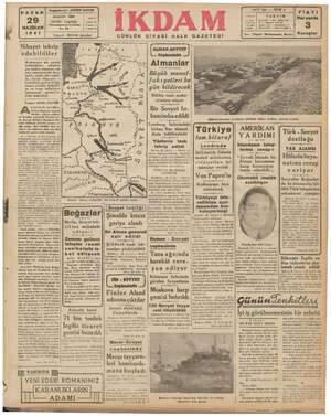 İkdam (Sabah Postası) Gazetesi 29 Haziran 1941 kapağı