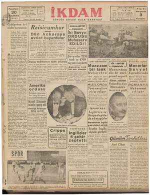 İkdam (Sabah Postası) Gazetesi 30 Haziran 1941 kapağı