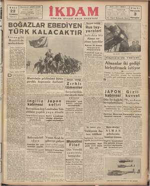 İkdam (Sabah Postası) Gazetesi 22 Temmuz 1941 kapağı