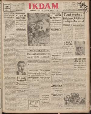 İkdam (Sabah Postası) Gazetesi 26 Temmuz 1941 kapağı