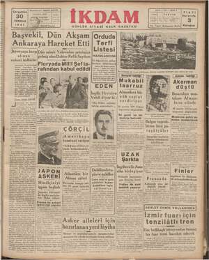 İkdam (Sabah Postası) Gazetesi 30 Temmuz 1941 kapağı