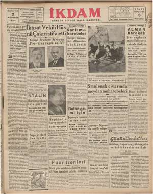 İkdam (Sabah Postası) Gazetesi 2 Ağustos 1941 kapağı