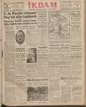 İkdam (Sabah Postası) Gazetesi 6 Ağustos 1941 kapağı