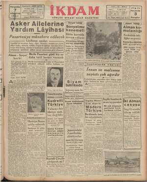 İkdam (Sabah Postası) Gazetesi 7 Ağustos 1941 kapağı