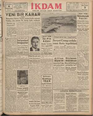İkdam (Sabah Postası) Gazetesi 8 Ağustos 1941 kapağı
