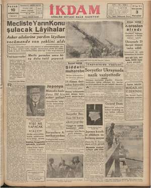 İkdam (Sabah Postası) Gazetesi 10 Ağustos 1941 kapağı