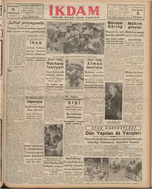 İkdam (Sabah Postası) Gazetesi 11 Ağustos 1941 kapağı
