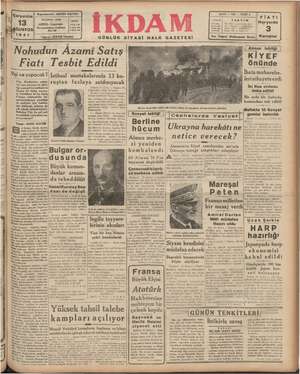 İkdam (Sabah Postası) Gazetesi 13 Ağustos 1941 kapağı