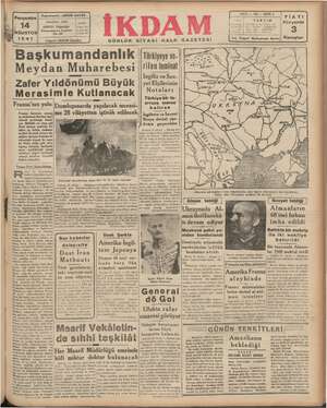 İkdam (Sabah Postası) Gazetesi 14 Ağustos 1941 kapağı