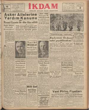 İkdam (Sabah Postası) Gazetesi 16 Ağustos 1941 kapağı