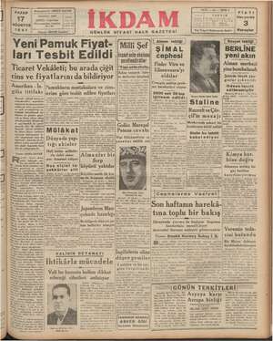 İkdam (Sabah Postası) Gazetesi 17 Ağustos 1941 kapağı